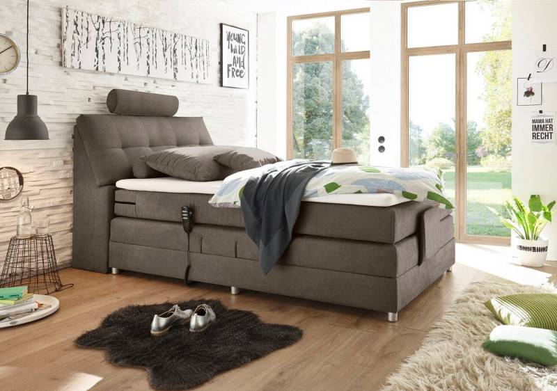ED EXCITING DESIGN Boxspringbett Palermo, inkl. Motor, Topper, Kopfstütze und Stauraum im Kopfteil von ED EXCITING DESIGN