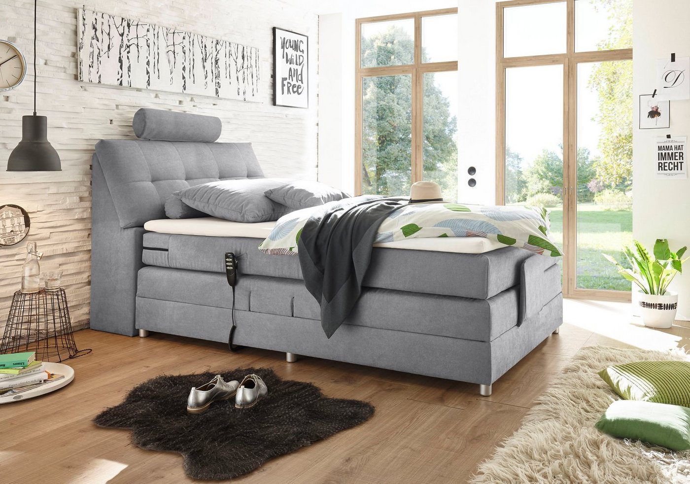 ED EXCITING DESIGN Boxspringbett Palermo, inkl. Motor, Topper, Kopfstütze und Stauraum im Kopfteil von ED EXCITING DESIGN