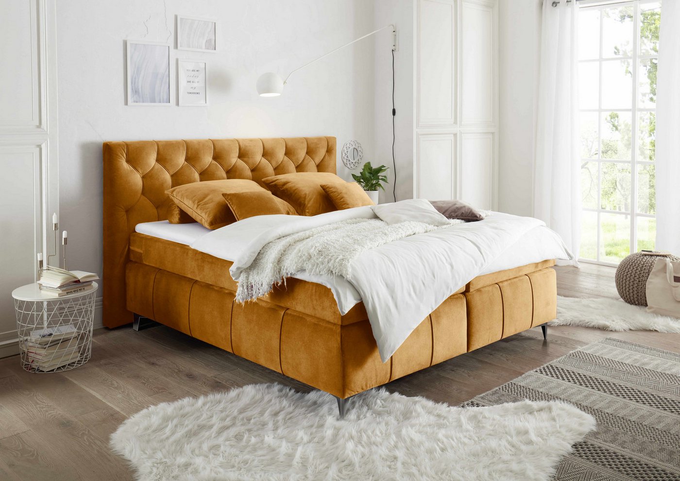 ED EXCITING DESIGN Boxspringbett Pembroke 180x200 inkl. Topper und H2/H3 Matratze (Komplett-Bett, Unterbox + Matratze + Topper), 180x200 inkl. Topper und H2/H3 Matratze, Samtoptik von ED EXCITING DESIGN