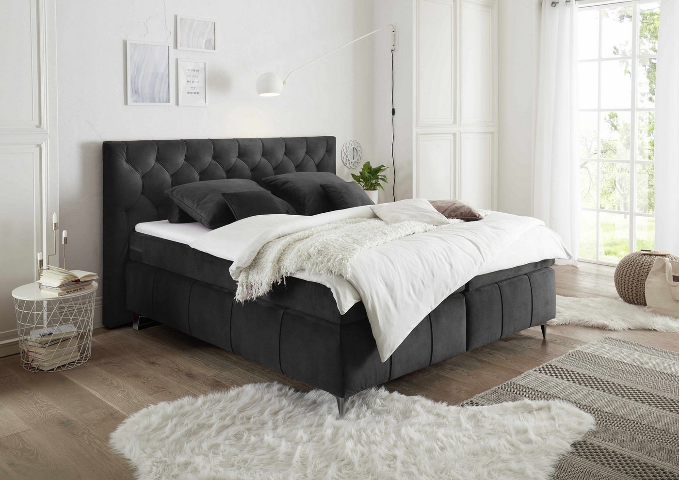 ED EXCITING DESIGN Boxspringbett Pembroke 180x200 inkl. Topper und H2/H3 Matratze (Komplett-Bett, Unterbox + Matratze + Topper), 180x200 inkl. Topper und H2/H3 Matratze, Samtoptik von ED EXCITING DESIGN