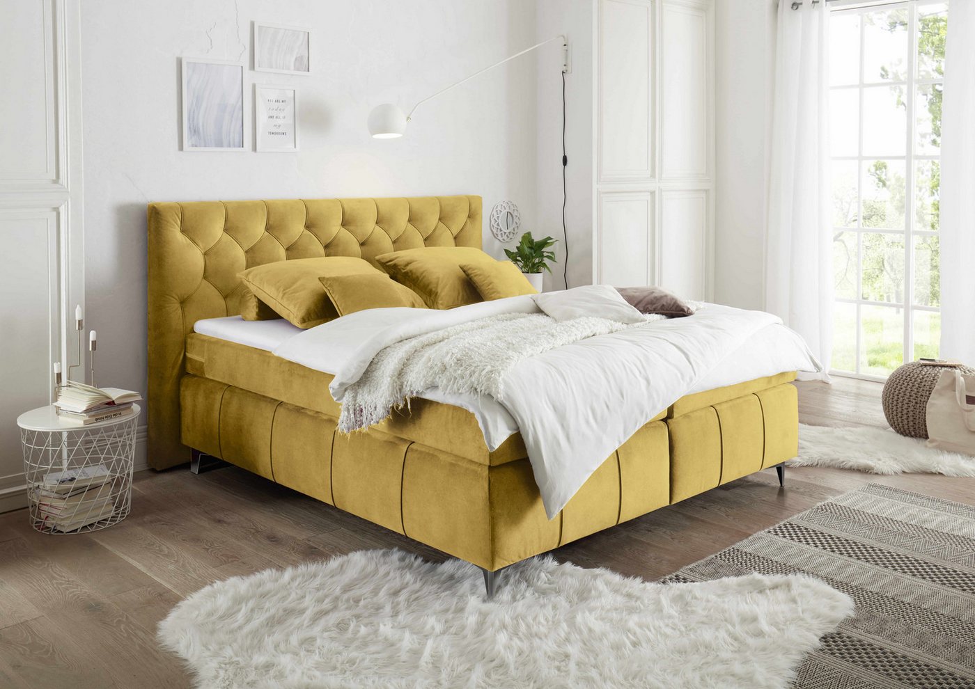 ED EXCITING DESIGN Boxspringbett Pembroke 180x200 inkl. Topper und H2/H3 Matratze (Komplett-Bett, Unterbox + Matratze + Topper), 180x200 inkl. Topper und H2/H3 Matratze, Samtoptik von ED EXCITING DESIGN