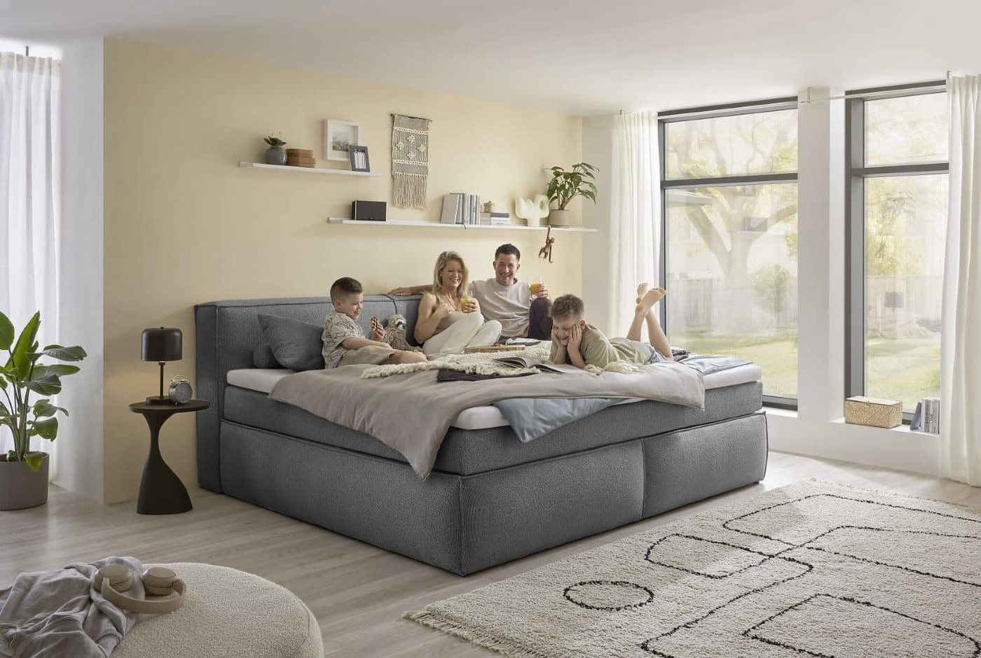 ED EXCITING DESIGN Boxspringbett Sandon 180x200 / 240x200 - Familienbett Pixie (Komplettbett inkl. Matratze und Topper, Bett inkl. Matratze & Topper), Wählbar in 180x200/240x200 cm, Duo-Matratze, H3/H4, 70 cm Höhe von ED EXCITING DESIGN