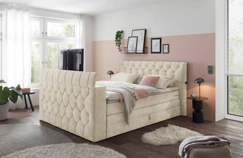 ED EXCITING DESIGN Boxspringbett Springdale, mit Bettkasten, motorisierter TV-Halterung, Duo-Matratze (H3/H4) von ED EXCITING DESIGN