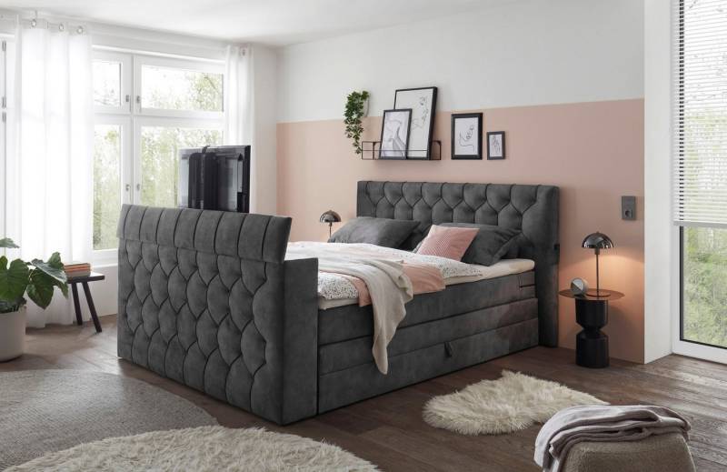 ED EXCITING DESIGN Boxspringbett Springdale, mit Bettkasten, motorisierter TV-Halterung, Duo-Matratze (H3/H4) von ED EXCITING DESIGN