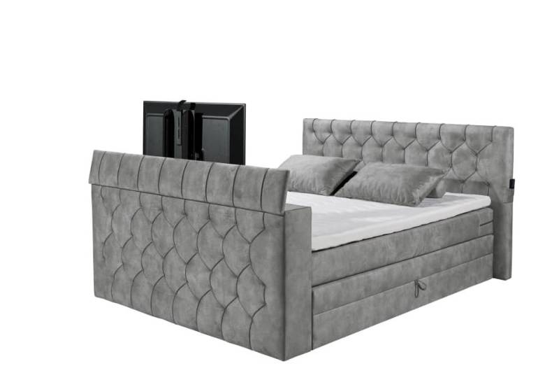 ED EXCITING DESIGN Boxspringbett Springdale - TV-Halterung, Bettkasten, Topper & Wendematratze H3/H4 (Komplettbett mit Topper, Matratze, Stauraum & TV-Halterung), Stauraum, TV-Halterung, Gel-Lux-Topper, Wendematratze H3/H4 von ED EXCITING DESIGN