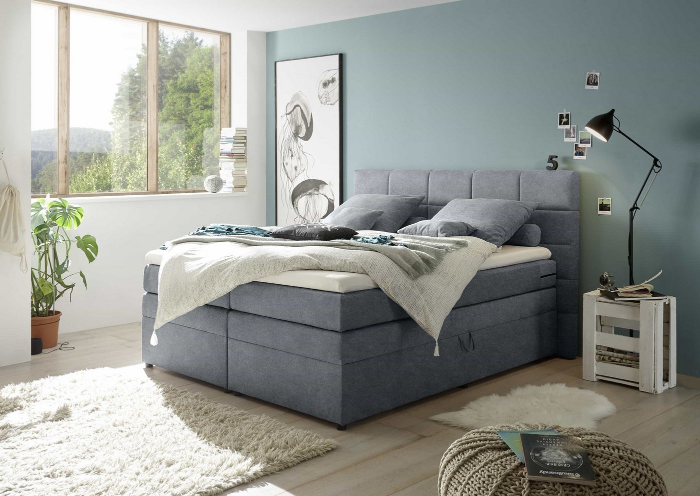 ED EXCITING DESIGN Boxspringbett Tacoma 180x200 inkl. Stauraum, Topper und H2/H3 Matratze (Bestehend aus Unterbox, Matratze, Topper und Kopfteil), inkl. Matratze H2/H3, Topper waschbar, viel Stauraum von ED EXCITING DESIGN