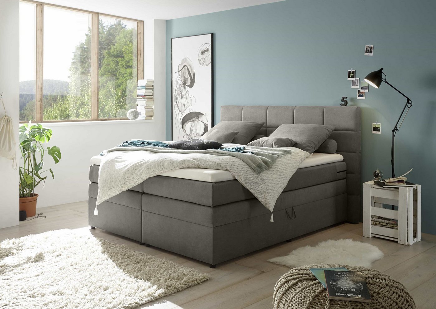 ED EXCITING DESIGN Boxspringbett Tacoma 180x200 inkl. Stauraum, Topper und H2/H3 Matratze (Bestehend aus Unterbox, Matratze, Topper und Kopfteil), inkl. Matratze H2/H3, Topper waschbar, viel Stauraum von ED EXCITING DESIGN