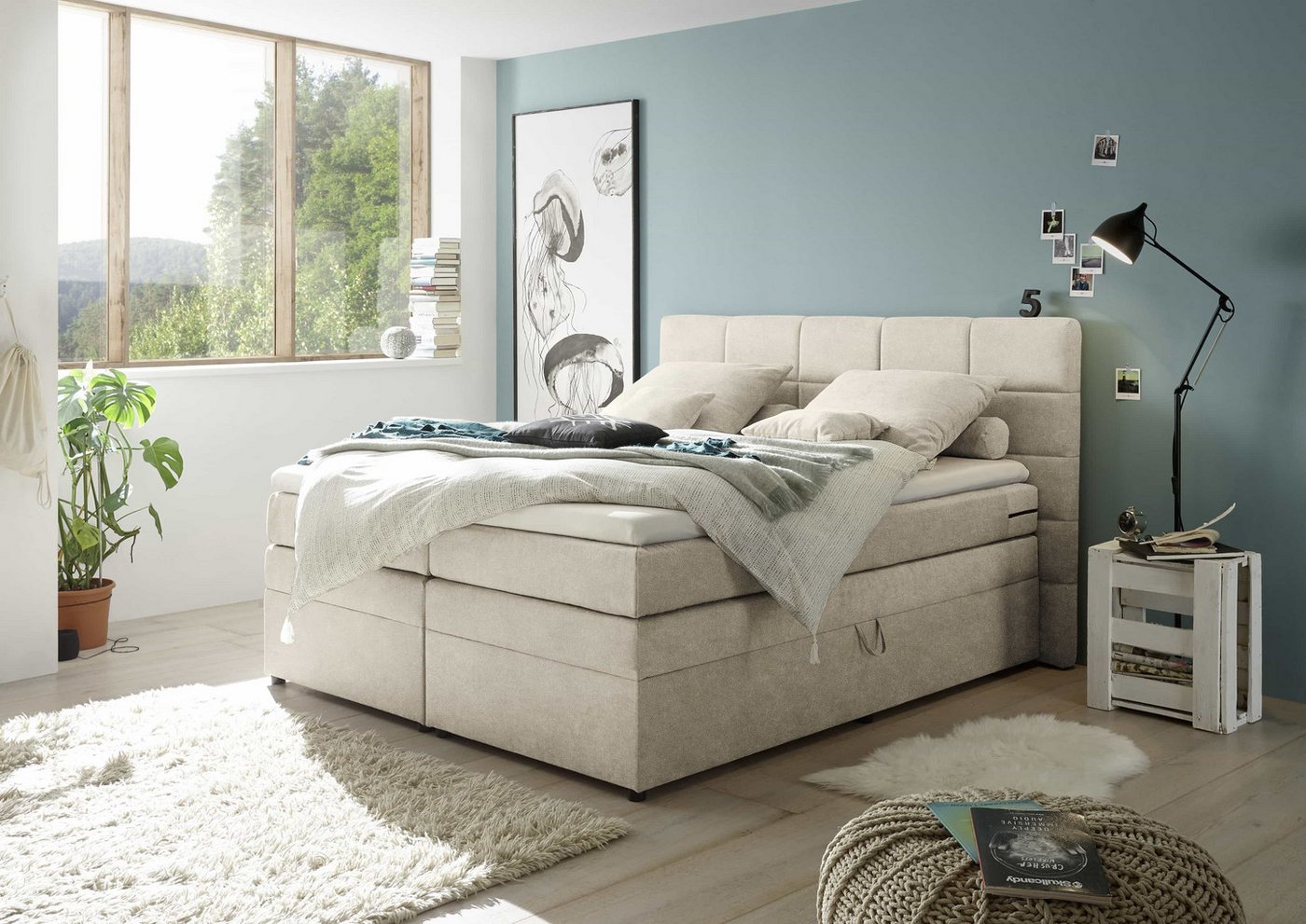 ED EXCITING DESIGN Boxspringbett Tacoma 180x200 inkl. Stauraum, Topper und H2/H3 Matratze (Bestehend aus Unterbox, Matratze, Topper und Kopfteil), inkl. Matratze H2/H3, Topper waschbar, viel Stauraum von ED EXCITING DESIGN
