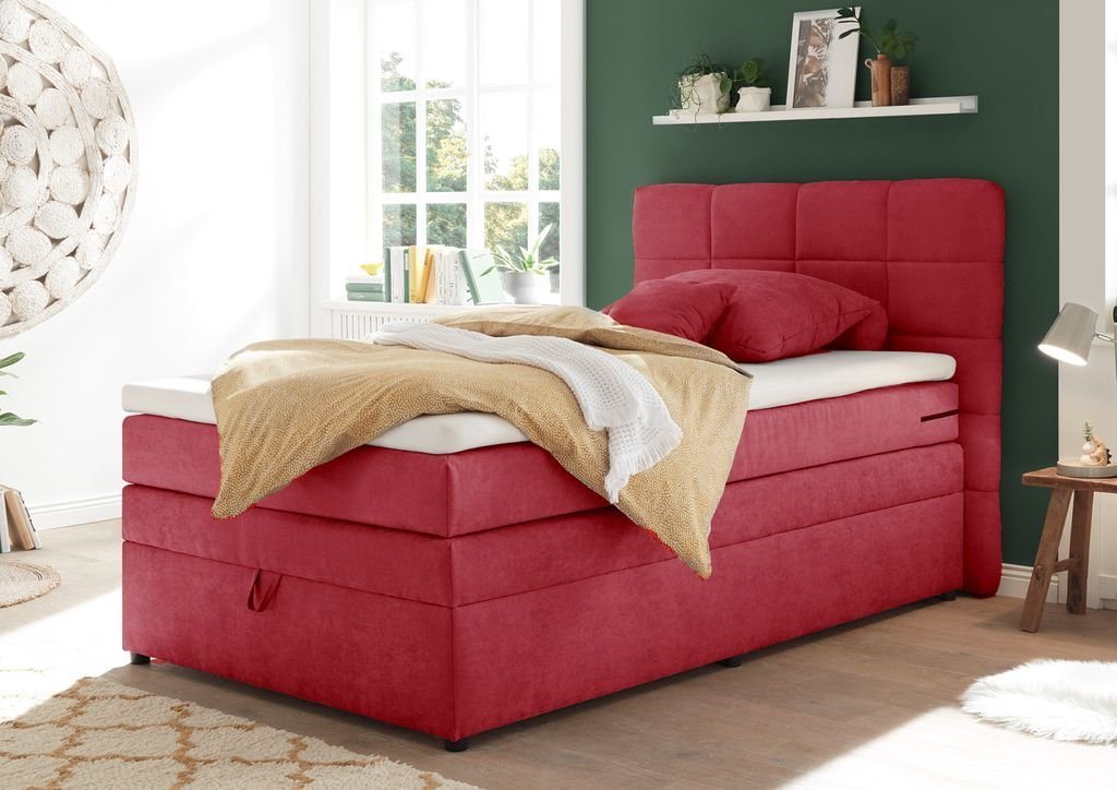 ED EXCITING DESIGN Boxspringliege (120 x 200 cm, Tacoma 1 Uran" berry 120 cm), Rot" von ED EXCITING DESIGN