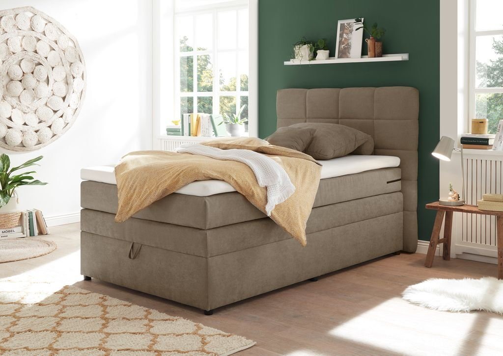 ED EXCITING DESIGN Boxspringliege (120 x 200 cm, Tacoma 1 Uran" sand 120 cm), Beige" von ED EXCITING DESIGN