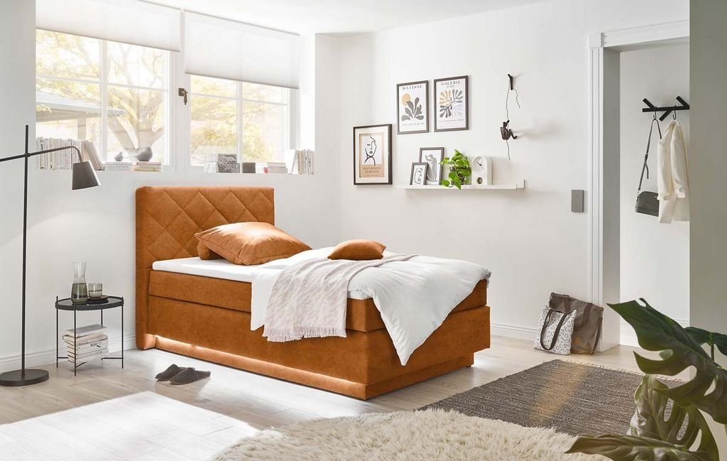 ED EXCITING DESIGN Boxspringliege (140 x 200 cm, Covina), Orange von ED EXCITING DESIGN