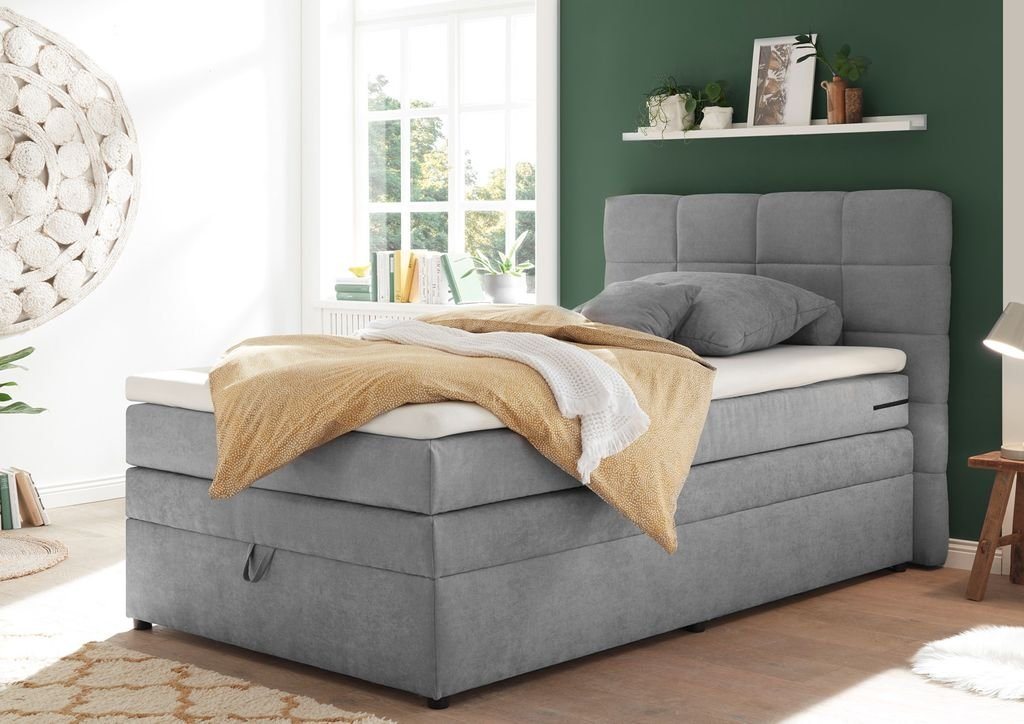 ED EXCITING DESIGN Boxspringliege (140 x 200 cm, Tacoma 1 Soro" light grey 140 cm), Grau" von ED EXCITING DESIGN