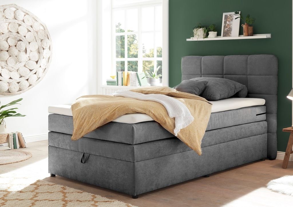 ED EXCITING DESIGN Boxspringliege (140 x 200 cm, Tacoma 1 Uran" dark grey 140 cm), Grau" von ED EXCITING DESIGN