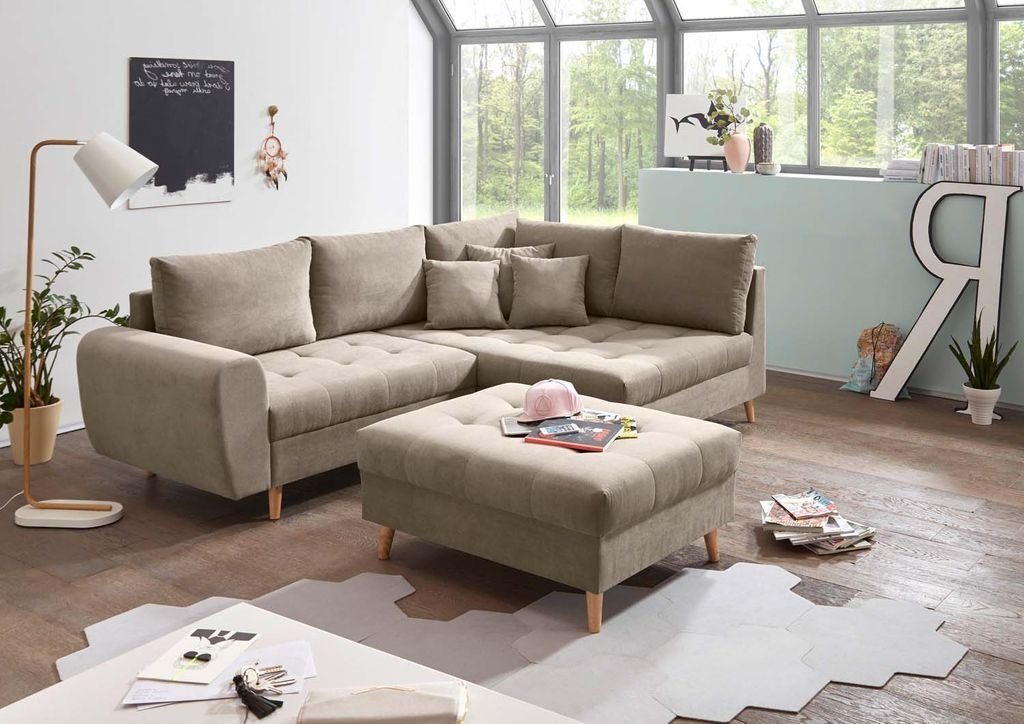 ED EXCITING DESIGN Ecksofa, Alice Ecksofa inkl. Hocker 249x175 cm Couch Eckcouch Sofa Sand (Beige) von ED EXCITING DESIGN