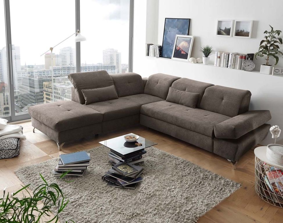 ED EXCITING DESIGN Ecksofa, MELFI Ecksofa Polstergarnitur Sofagarnitur 275 x 245 cm Stone von ED EXCITING DESIGN