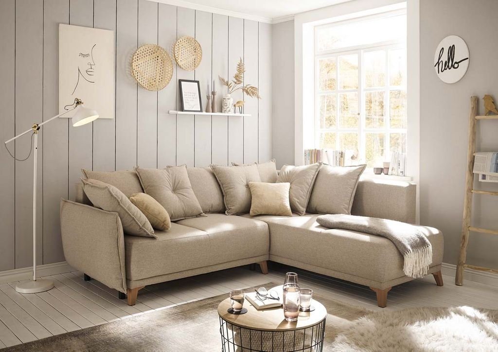 ED EXCITING DESIGN Ecksofa, Pamplona Ecksofa Polstergarnitur Sofagarnitur 244x212 cm Beige von ED EXCITING DESIGN