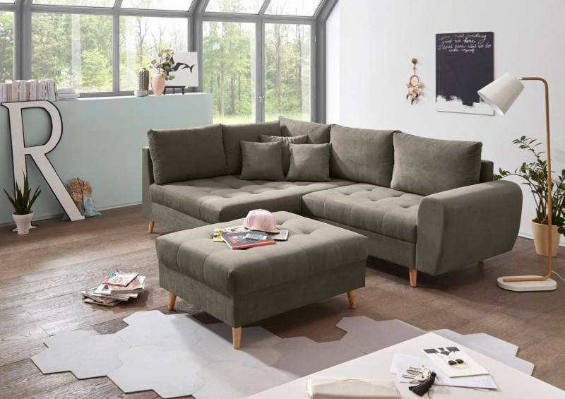 ED EXCITING DESIGN Ecksofa Alice L-Form, Set, mit Hocker & 3 Zierkissen von ED EXCITING DESIGN