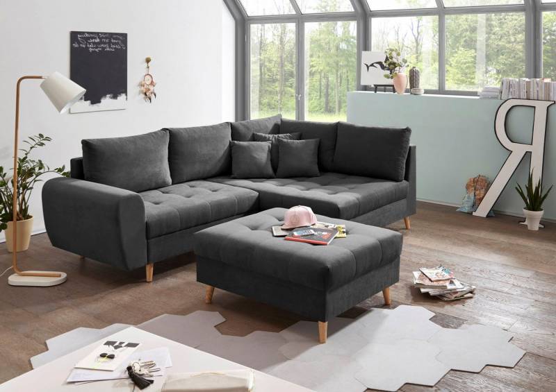 ED EXCITING DESIGN Ecksofa Alice L-Form, Set, mit Hocker & 3 Zierkissen von ED EXCITING DESIGN