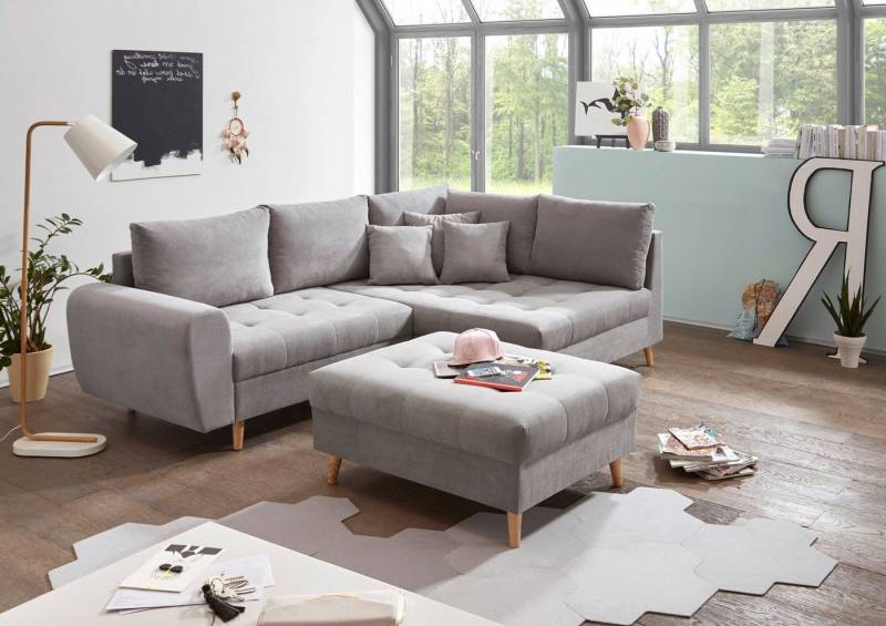 ED EXCITING DESIGN Ecksofa Alice L-Form, Set, mit Hocker & 3 Zierkissen von ED EXCITING DESIGN