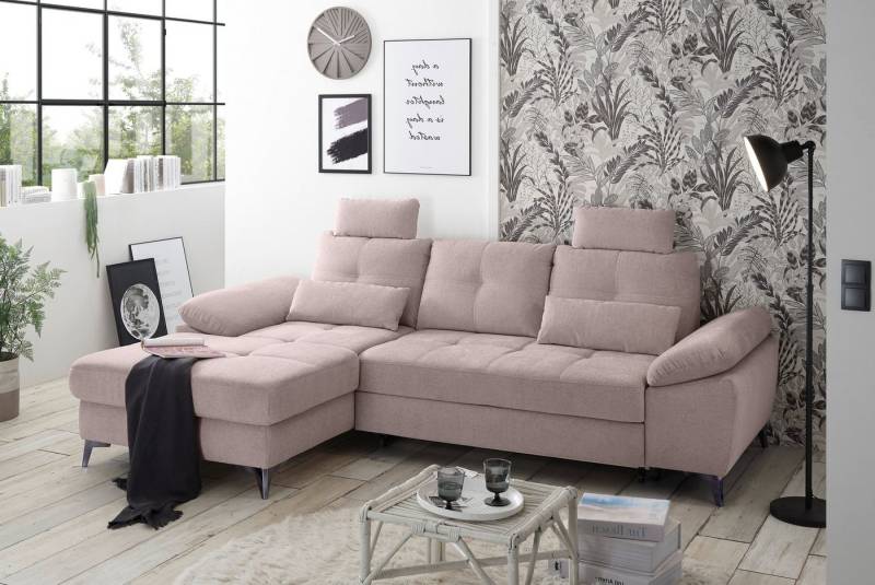ED EXCITING DESIGN Ecksofa Auckland L-Form mit Bettfunktion, Bettkasten, Armteilverstellung, Kopfstützen & 2 Nierenkissen von ED EXCITING DESIGN