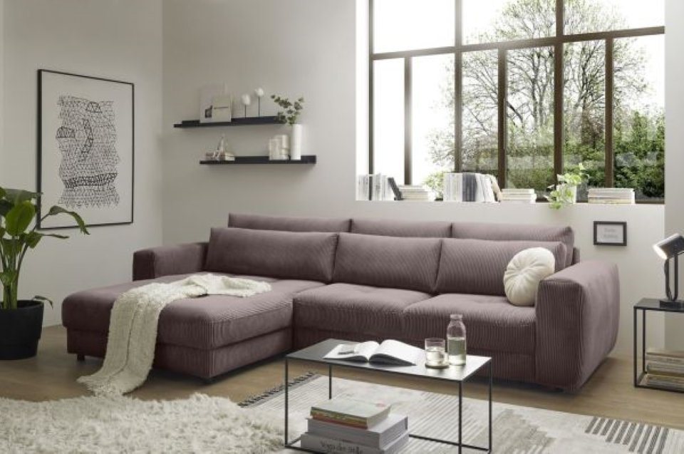 ED EXCITING DESIGN Ecksofa Barura, Beidseitig montierbar, mit Rückenkissen, Nierenkissen, Cord Bezug von ED EXCITING DESIGN