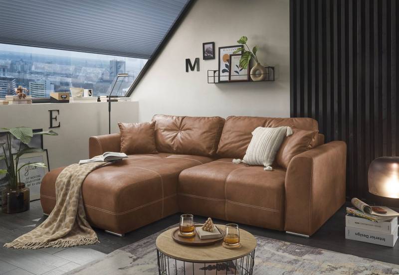 ED EXCITING DESIGN Ecksofa Dolan L-Form, mit Bettfunktion, Bettkasten & 2 Zierkissen von ED EXCITING DESIGN