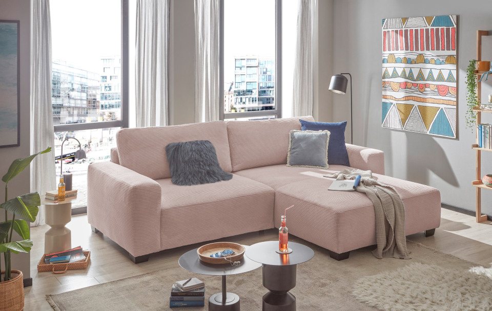 ED EXCITING DESIGN Ecksofa Elba, Cord Bezug, beidseitig montierbar, frei im Raum stellbar von ED EXCITING DESIGN