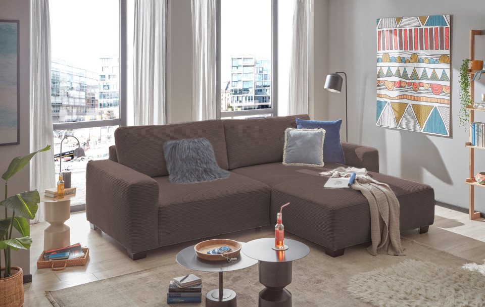 ED EXCITING DESIGN Ecksofa Elba, Cord Bezug, beidseitig montierbar, frei im Raum stellbar von ED EXCITING DESIGN