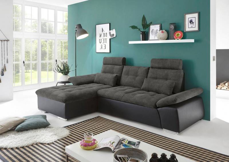 ED EXCITING DESIGN Ecksofa Jakarta L-Form, mit Bettfunktion, Armteilverstellung, Kopfstützen & 2 Nierenkissen von ED EXCITING DESIGN