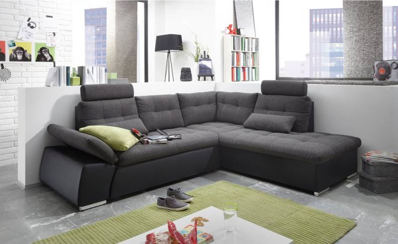 ED EXCITING DESIGN Ecksofa Jakarta L-Form, mit Bettfunktion, Armteilverstellung, Kopfstützen & 2 Nierenkissen von ED EXCITING DESIGN