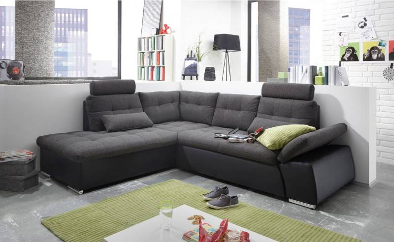 ED EXCITING DESIGN Ecksofa Jakarta L-Form, mit Bettfunktion, Armteilverstellung, Kopfstützen & 2 Nierenkissen von ED EXCITING DESIGN
