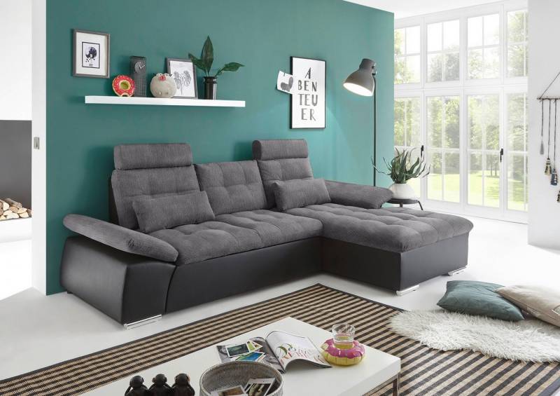 ED EXCITING DESIGN Ecksofa Jakarta, mit Schlaffunktion, Kopfstützen, Armlehnenfunktion von ED EXCITING DESIGN