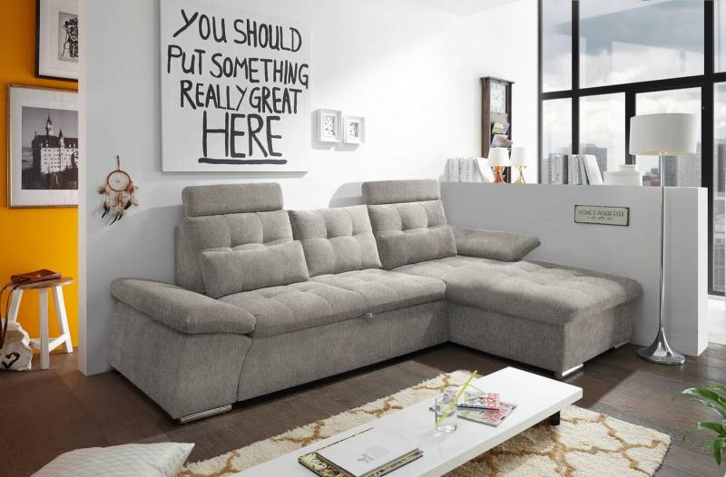 ED EXCITING DESIGN Ecksofa Jakarta, mit Schlaffunktion, Kopfstützen, Armlehnenfunktion von ED EXCITING DESIGN