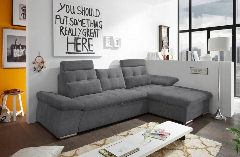 ED EXCITING DESIGN Ecksofa Jakarta, mit Schlaffunktion, Kopfstützen, Armlehnenfunktion von ED EXCITING DESIGN