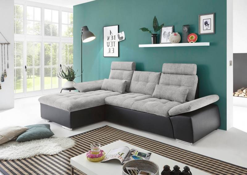 ED EXCITING DESIGN Ecksofa Jakarta, mit Schlaffunktion, Kopfstützen, Armlehnenfunktion von ED EXCITING DESIGN