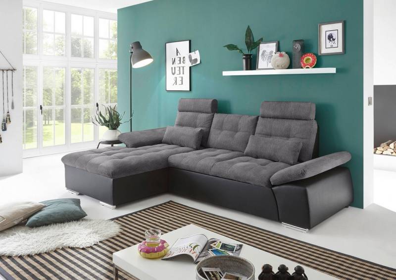 ED EXCITING DESIGN Ecksofa Jakarta, mit Schlaffunktion, Kopfstützen, Armlehnenfunktion von ED EXCITING DESIGN