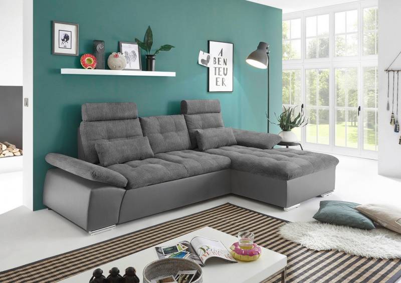 ED EXCITING DESIGN Ecksofa Jakarta, mit Schlaffunktion, Kopfstützen, Armlehnenfunktion von ED EXCITING DESIGN