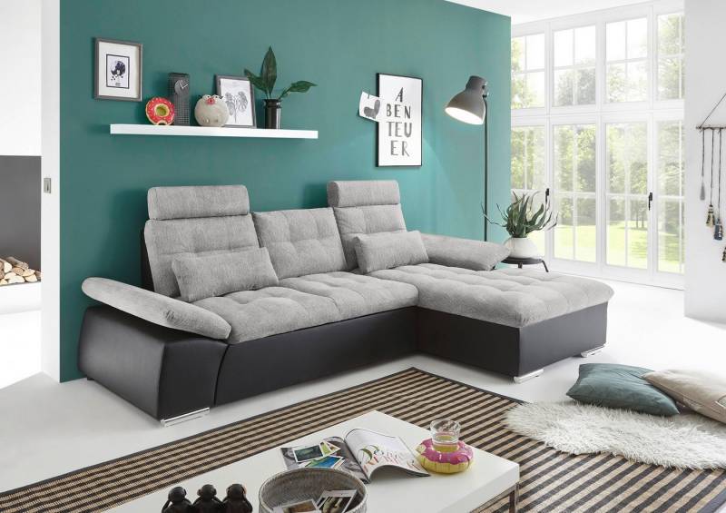ED EXCITING DESIGN Ecksofa Jakarta, mit Schlaffunktion, Kopfstützen, Armlehnenfunktion von ED EXCITING DESIGN