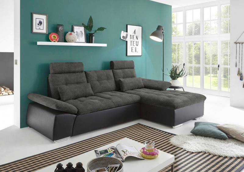 ED EXCITING DESIGN Ecksofa Jakarta, mit Schlaffunktion, Kopfstützen, Armlehnenfunktion von ED EXCITING DESIGN