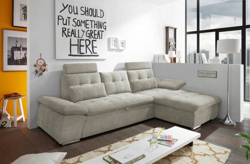 ED EXCITING DESIGN Ecksofa Jakarta, mit Schlaffunktion, Kopfstützen, Armlehnenfunktion von ED EXCITING DESIGN