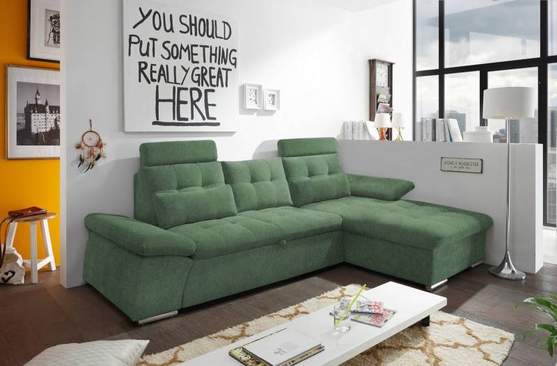 ED EXCITING DESIGN Ecksofa Jakarta, mit Schlaffunktion, Kopfstützen, Armlehnenfunktion von ED EXCITING DESIGN