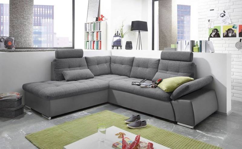 ED EXCITING DESIGN Ecksofa Jakarta, mit Schlaffunktion, verstellbarer Armlehne, 2 Kopfstützen von ED EXCITING DESIGN