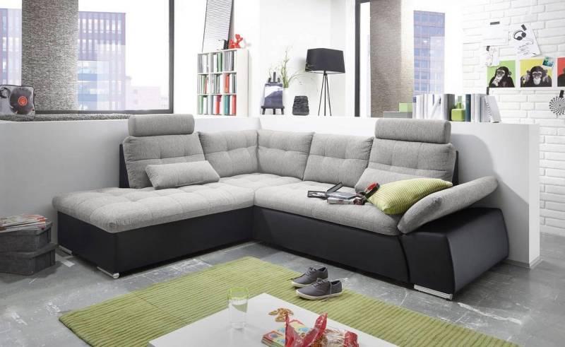 ED EXCITING DESIGN Ecksofa Jakarta, mit Schlaffunktion, verstellbarer Armlehne, 2 Kopfstützen von ED EXCITING DESIGN