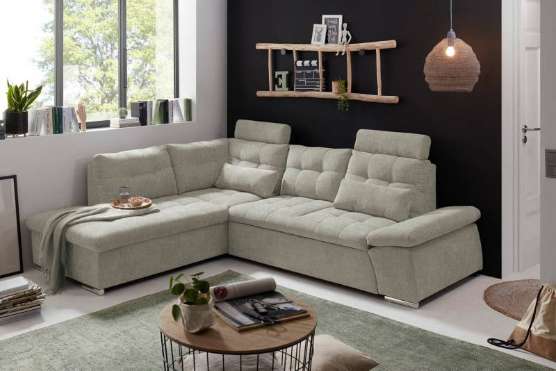 ED EXCITING DESIGN Ecksofa Jakarta, mit Schlaffunktion, verstellbarer Armlehne, 2 Kopfstützen von ED EXCITING DESIGN