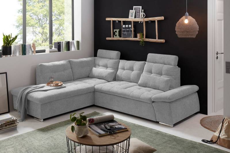 ED EXCITING DESIGN Ecksofa Jakarta, mit Schlaffunktion, verstellbarer Armlehne, 2 Kopfstützen von ED EXCITING DESIGN