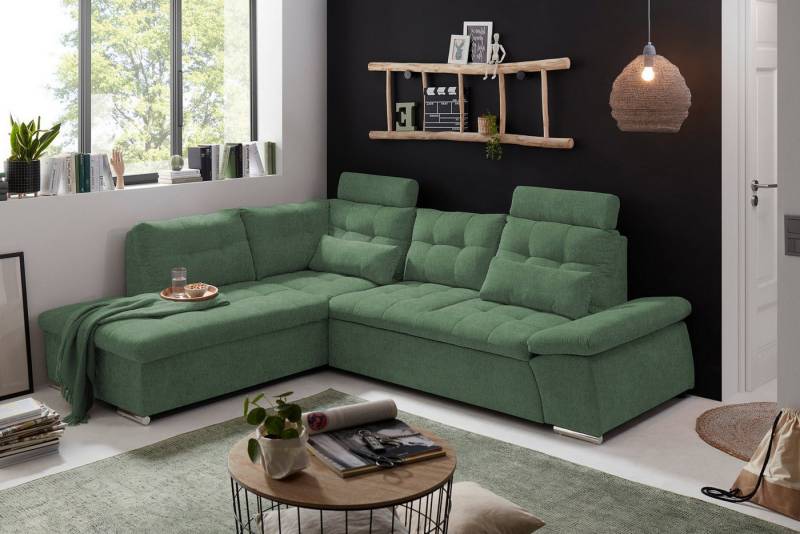 ED EXCITING DESIGN Ecksofa Jakarta, mit Schlaffunktion, verstellbarer Armlehne, 2 Kopfstützen von ED EXCITING DESIGN