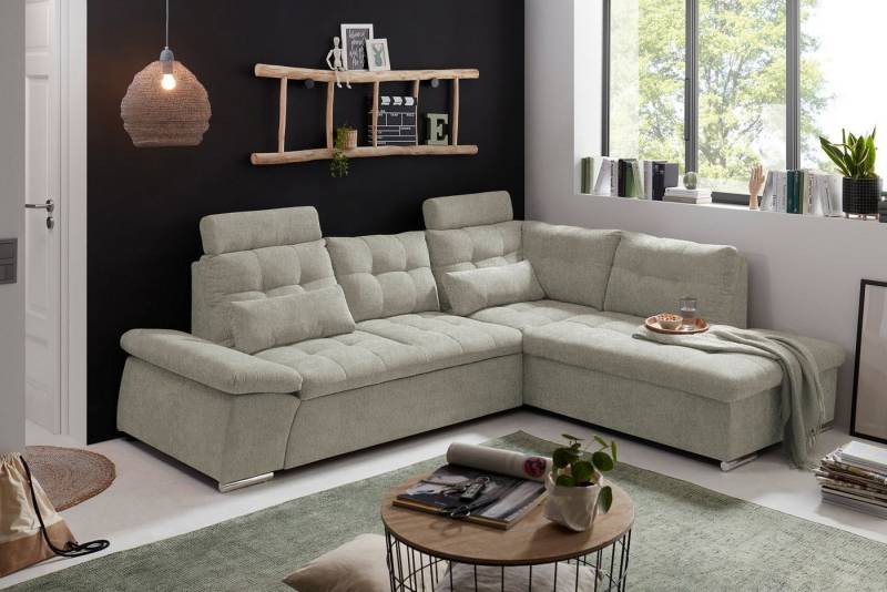 ED EXCITING DESIGN Ecksofa Jakarta, mit Schlaffunktion, verstellbarer Armlehne, 2 Kopfstützen von ED EXCITING DESIGN