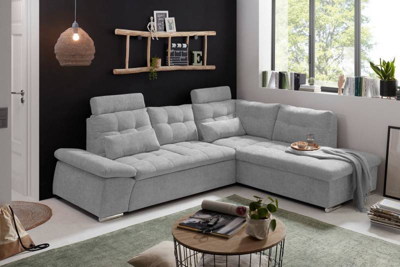 ED EXCITING DESIGN Ecksofa Jakarta, mit Schlaffunktion, verstellbarer Armlehne, 2 Kopfstützen von ED EXCITING DESIGN