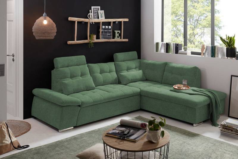 ED EXCITING DESIGN Ecksofa Jakarta, mit Schlaffunktion, verstellbarer Armlehne, 2 Kopfstützen von ED EXCITING DESIGN