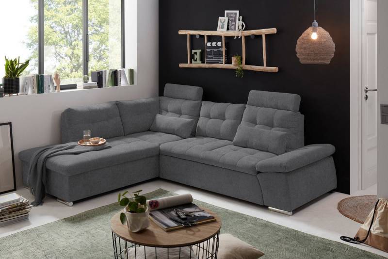 ED EXCITING DESIGN Ecksofa Jakarta, mit Schlaffunktion, verstellbarer Armlehne, 2 Kopfstützen von ED EXCITING DESIGN